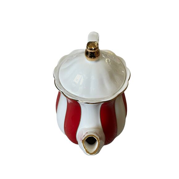Grace Teaware Fine Porcelain Teapot Holiday Red White Gold Peppermint Stripe New - Picture 8 of 16